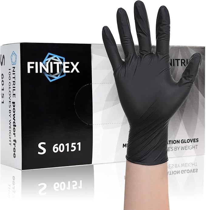 FINITEX - Black Nitrile Disposable Gloves, Exam Gloves, Powder-free, Latex-free, 3mil, Case of 10 Boxes