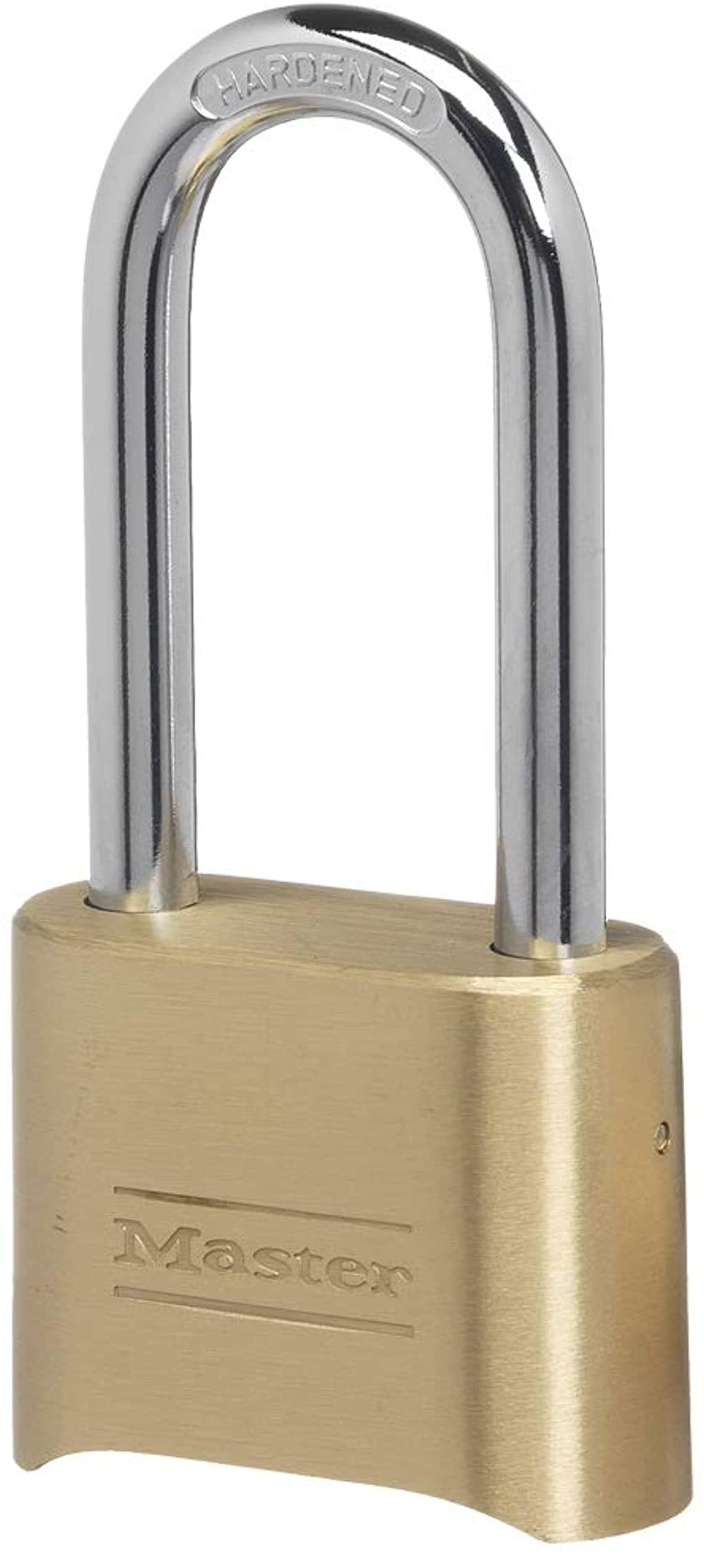 Master Lock Brass Combination Lock, Gate Lock for Outdoor Fence or Shed, Customizable Combination Padlock with Extended 2-1/4-Inch-Long Shackle, 175DLH