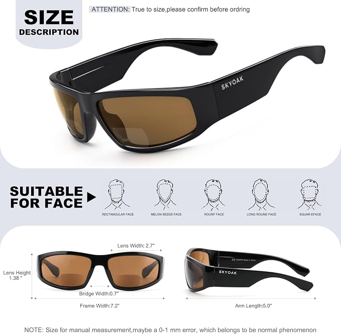 2 PACK Unbreakable Bifocal Reading Sunglasses for Men, Wrap Around Sun Reader Heavy Duty Temple UV400 Outdoor Sports Driving Finshing (Black & Grey +1.5)