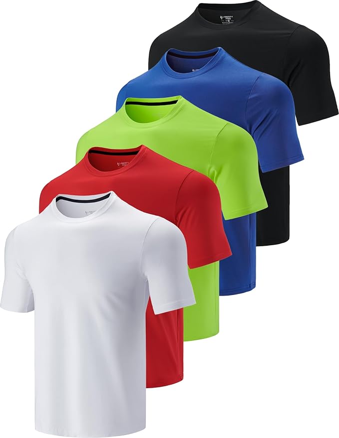 5 Pack Men’s Active Quick Dry Crew Neck T Shirts | Athletic Running Gym Workout Short Sleeve Tee Tops Bulk