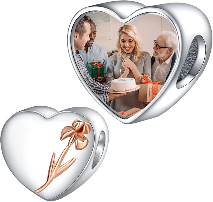 Annmors Personalized Photo Charm for Bracelet Necklaces,925 Sterling Silver Charm Love Heart Shaped Engraved Customize Picture Gift for Birthday Mother's Day Christmas,Bead Charms Jewelry for Women
