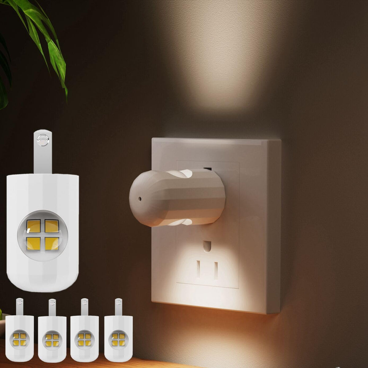 6 Pack Mini LED Night Light Plug in Wall - Dusk to Dawn Auto On/Off, 3000K Soft White (200 Lumen/20W Equivalent), 360° Adjustable Lighting for Bedroom, Bathroom, Stairs, Kids Room, Hallway