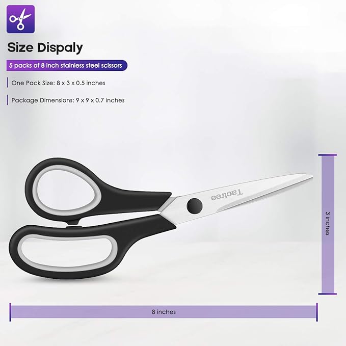 Scissors Bulk 20-Pack, Taotree 8" All Purpose Scissors, Soft Comfort-Grip Stainless Steel Sharp Shears for School Supplies Office Desk Home, Classroom Teacher Sewing Fabric Craft, Right/Left Handed