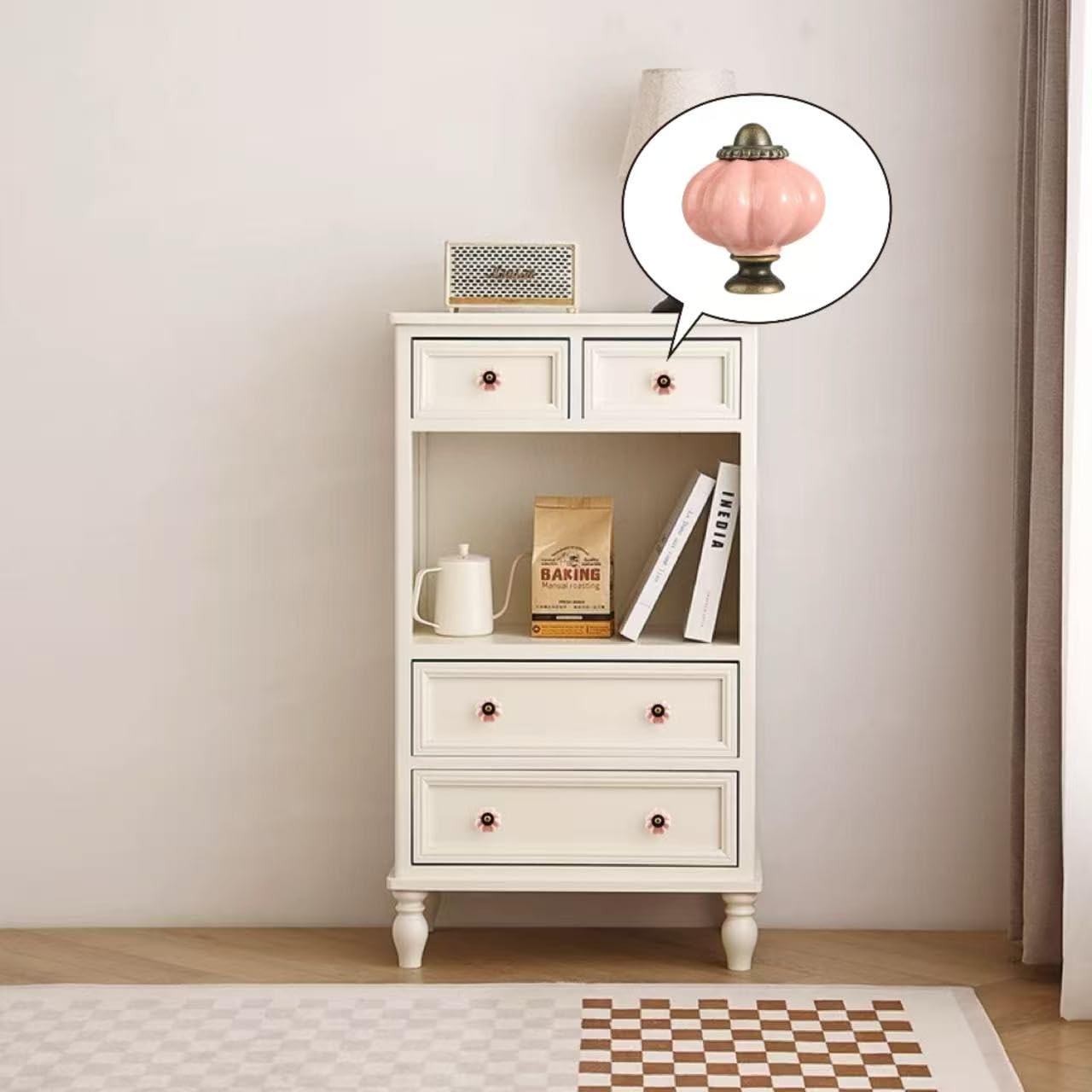 Eledabra 4 pcs Pink Pumpkin Knobs, Vintage Ceramic Cabinet Knobs, Dresser, Drawer,Door Knobs Drawer Pulls Dresser Handles with Mounting Screws