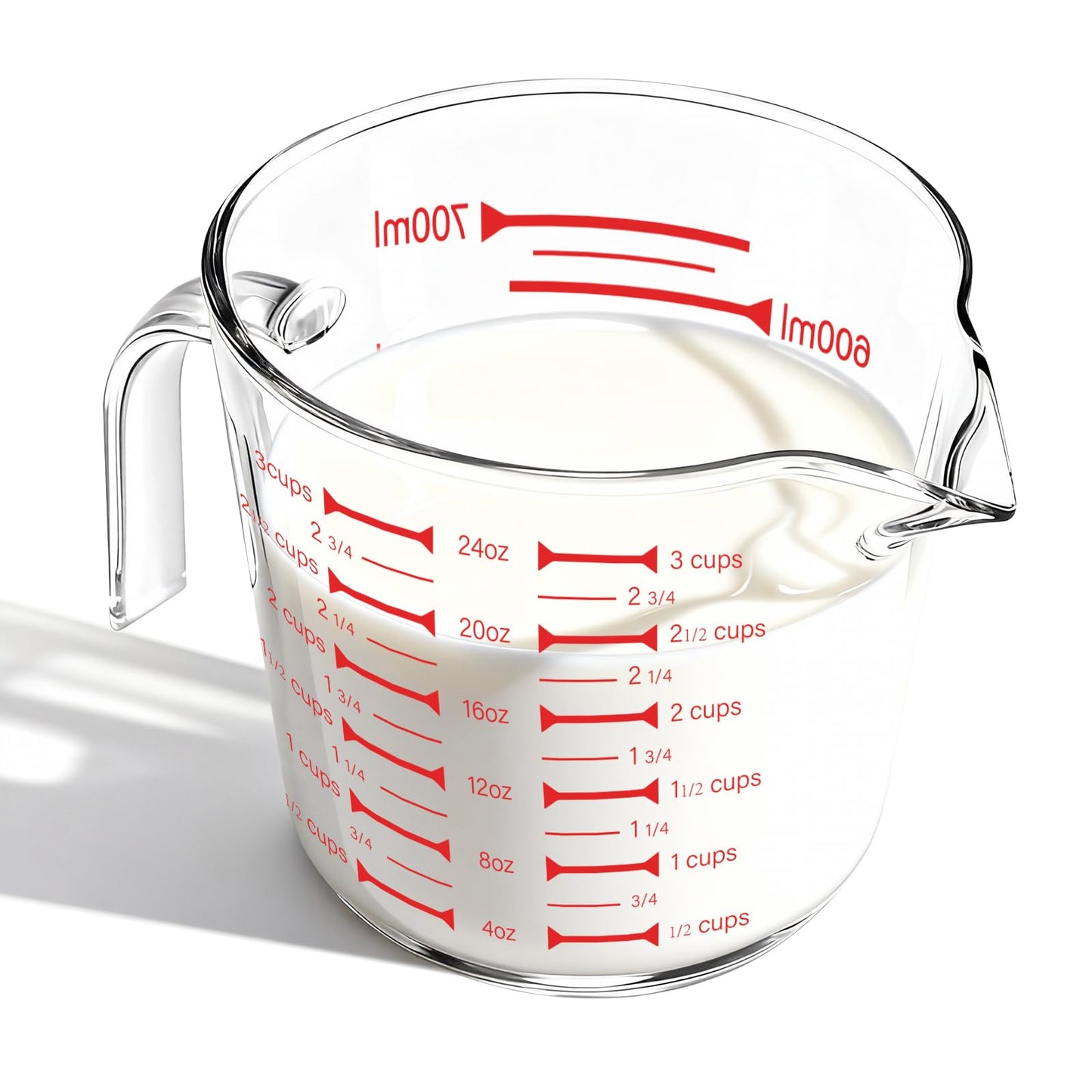 BCnmviku Glass Measuring Cups High Borosilicate [Insulated Handle | 24OZ 3CUP 700ml V-Shaped Spout]For Prepping Baking and Cooking Preheated Oven Dishwasher Freezer and Microwave Safe