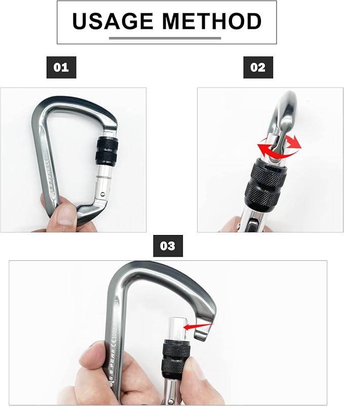 SEPEAK UIAA 30kN Locking Climbing Carabiner, Professional Heavy Duty Screwgate Clip for Outdoor Climbing, Mountaineering, Rappelling, Camping, Hiking, Swing,Large D Carabiner Hook/6744lb