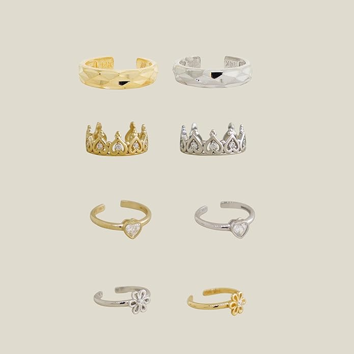 Anygolds 14K Solid Gold Ear Cuff Ring for Women No Piercing, Minimalist Cartilage Earring Set, Fake Piercing Clip On Earcuff - Heart, Crown, Flower Designs