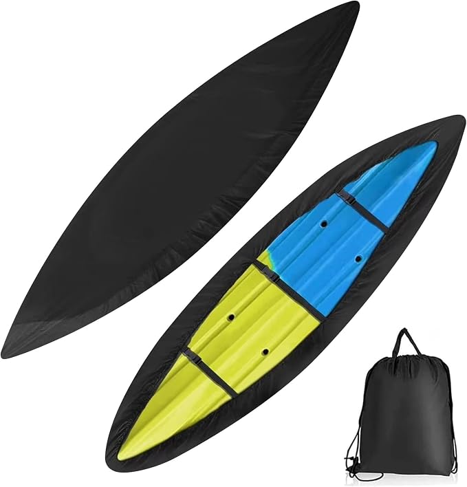 Kayak Cover,420D Heavy Duty Waterproof & UV Resistant Kayak Covers for Outdoor and Indoor Storage,Tear and Fade Resistant Canoe Cover (Black, M (For 10.8-12ft kayak))