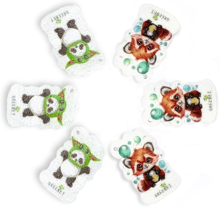 Eco-Friendly Compressed Cellulose Pop-Up Sponges, Expandable Cartoon Design – Biodegradable Dish & Surface Scrubbers, 6-Pack
