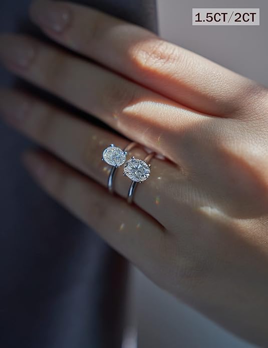 IMOLOVE Solitaire Moissanite Engagement Ring, 1CT D Color VVS1 Clarity, 925 Sterling Silver with 18K White Gold Plated, Ideal Gift for Women
