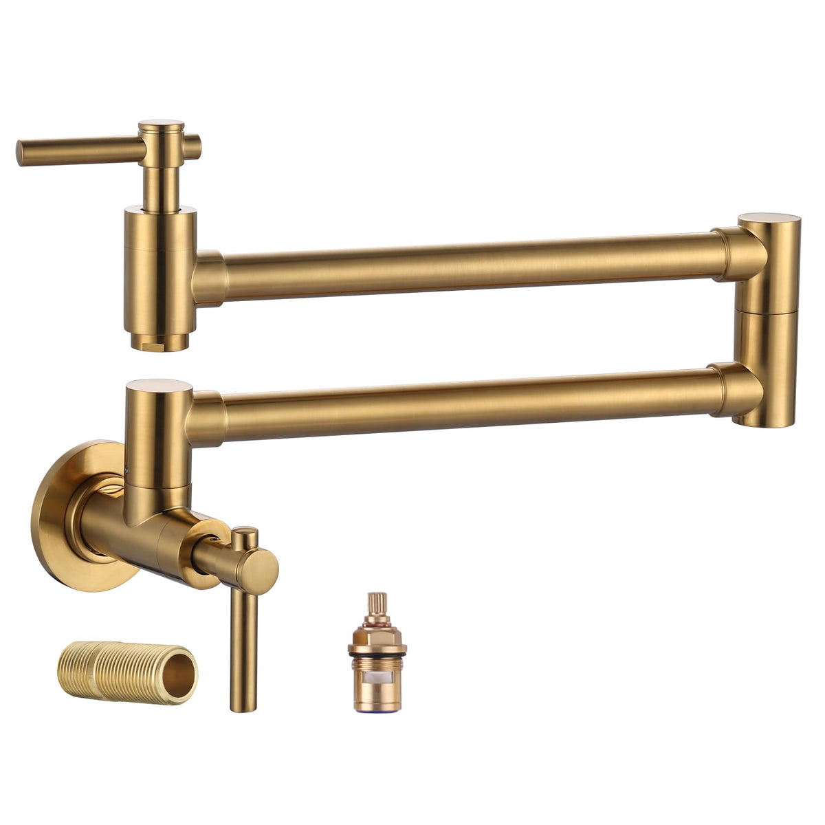 iVIGA Gold Pot Filler Faucet, Wall Mount Copper Folding Faucet 2 Handle with Double Joint Swing Arms, Single Hole Brass Kitchen Faucet Over Stove