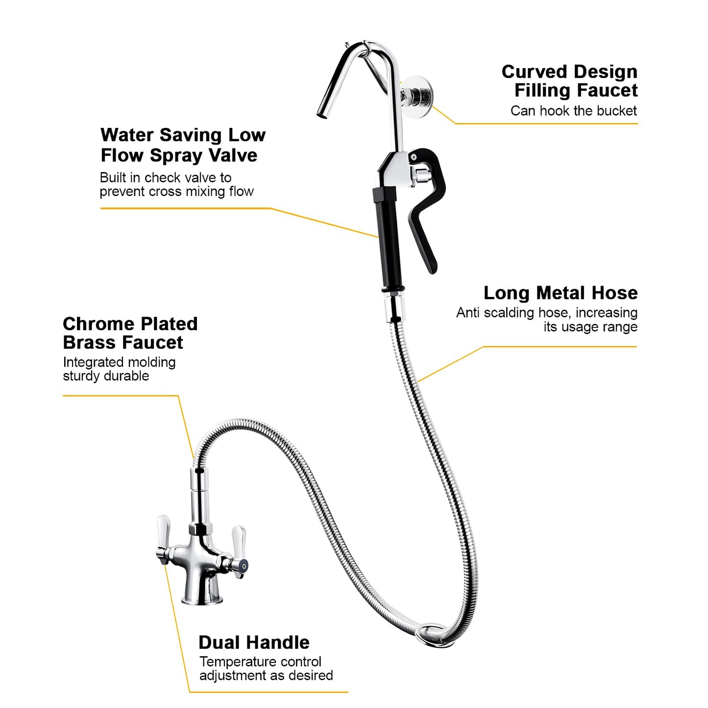iVIGA Commercial Pot Filler Faucet - Deck Mount Pot Kettle Filling Faucet - Brass Kitchen Faucet Dual Handles Single Hole with 43" Hose and Sprayer Hook Nozzle Chrome