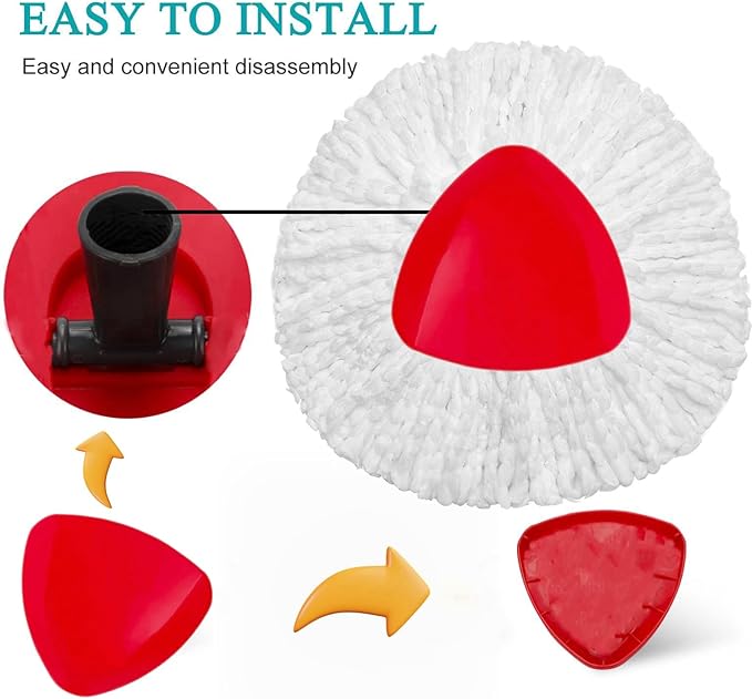 6 Pack Spin Mop Replacement Heads Compatible for Oceda EasyWring 1 Tank Bucket System, Reusable and Microfiber Mop Refills for Hardwood Floor Cleaning, with Base