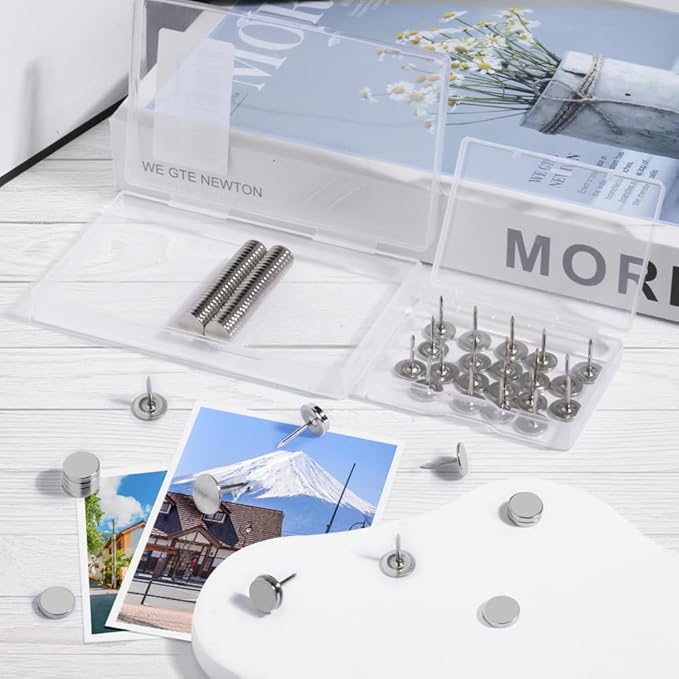 rhinocats Magnetic Push Pins, 20 Sets Magnet Thumbtack for Wall Bulletin Board Strong Decorative Pushpins Clip for Map Picture Hanging Kit Poster Holder