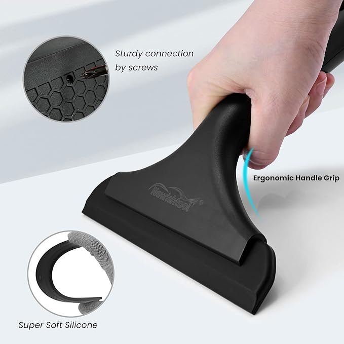 NEWISHTOOL Bathroom Shower Squeegee 5.9 Inch Soft Silicone Blade for Shower Glass Door Mirrors, Car Windshield, Kitchen Countertops Cleaning and Water Removal with Hanging Hole