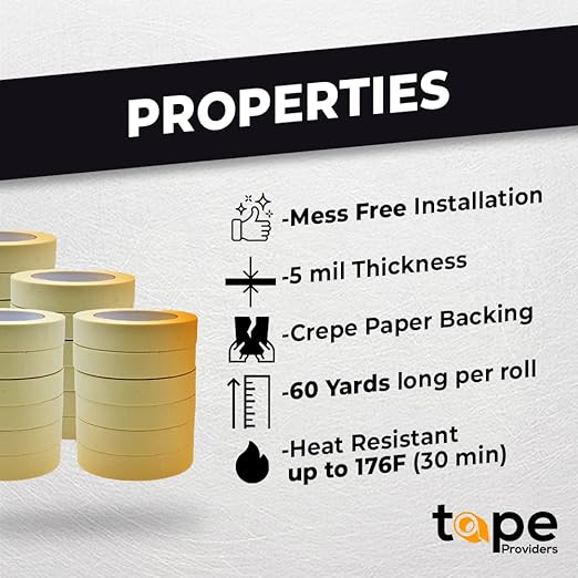 WOD MT5 Utility Grade Masking Tape, 2 inch x 60 yds. for Home or Office air-Dry Painting, Labeling, & Packing. Leaves no Residue