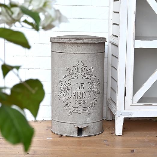 Retro Outdoor Trash Can with Lid 17L/4.5 Gallon Waste Container with Pedal Garbage Poop Bin Kitchen Waste Bins Touchless Bathroom Garbage Can Room Park Garden Decor