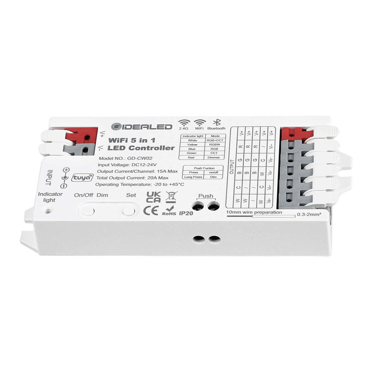 GIDERWEL Smart 5 in 1 WiFi LED Controller RGBWW for Strip Lights RGBCCT RGBW RGB CCT and 5 White Strips,Work with Alexa/Google Assistant,APP/Voice Control Color Change Dimming(Only a WiFi Controller)