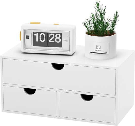 Bamboo Desk Organizer with Drawers Desktop Storage Drawers for Bills Office Supplies Kitchen Utensils Organizing Tool for Home Classroom Organization No Assembly (White)