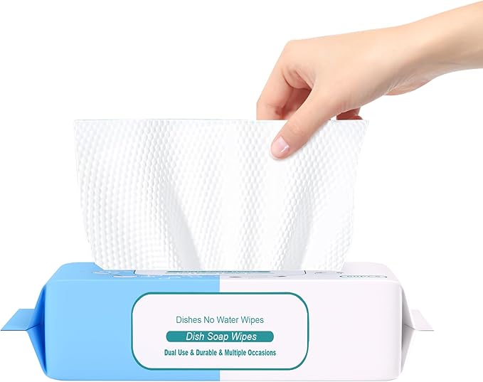 Reusable Dry & Wet Dish Soap Foam Wipes - Multi-Purpose Cleaning Towels for Kitchen, Bathroom, Travel | No Water Needed, Eco-Friendly, Reaches Hard-to-Clean Areas (60 Pack)