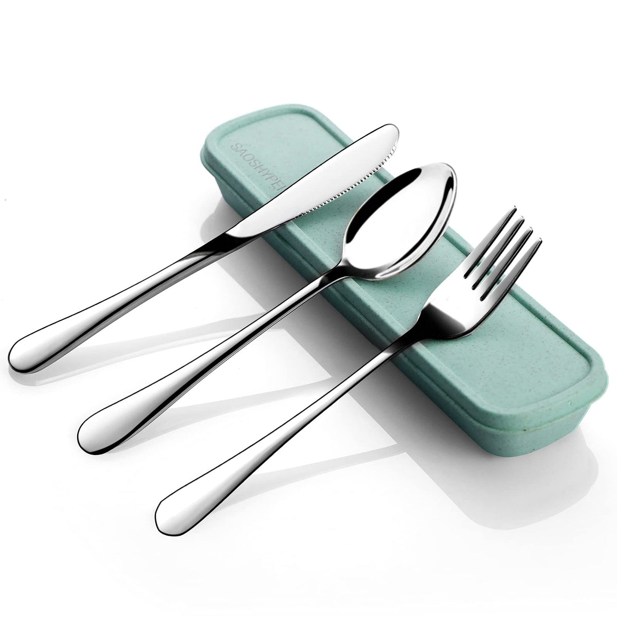 SAOSHYPEI Portable Utensils Set with Case, 4-Piece Stainless Steel Reusable Silverware Set, Travel Flatware Cutlery Set for Camping, Lunch Box, Office, Picnic, Dishwasher Safe