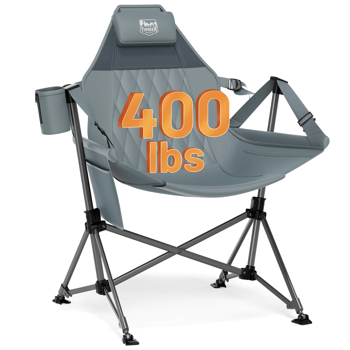 TIMBER RIDGE Hammock Camping Chair, Oversized Swinging Hammock Chair with Adjustable Back and Seat for Outdoor Lawn, Sports, Supports 400lbs, Grey