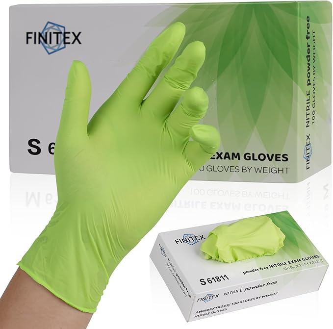 FINITEX Nitrile Disposable Latex-Free Gloves Green - 3.5mil 100PCS Powder-Free Gloves Cleaning Medical Exam Food Gloves