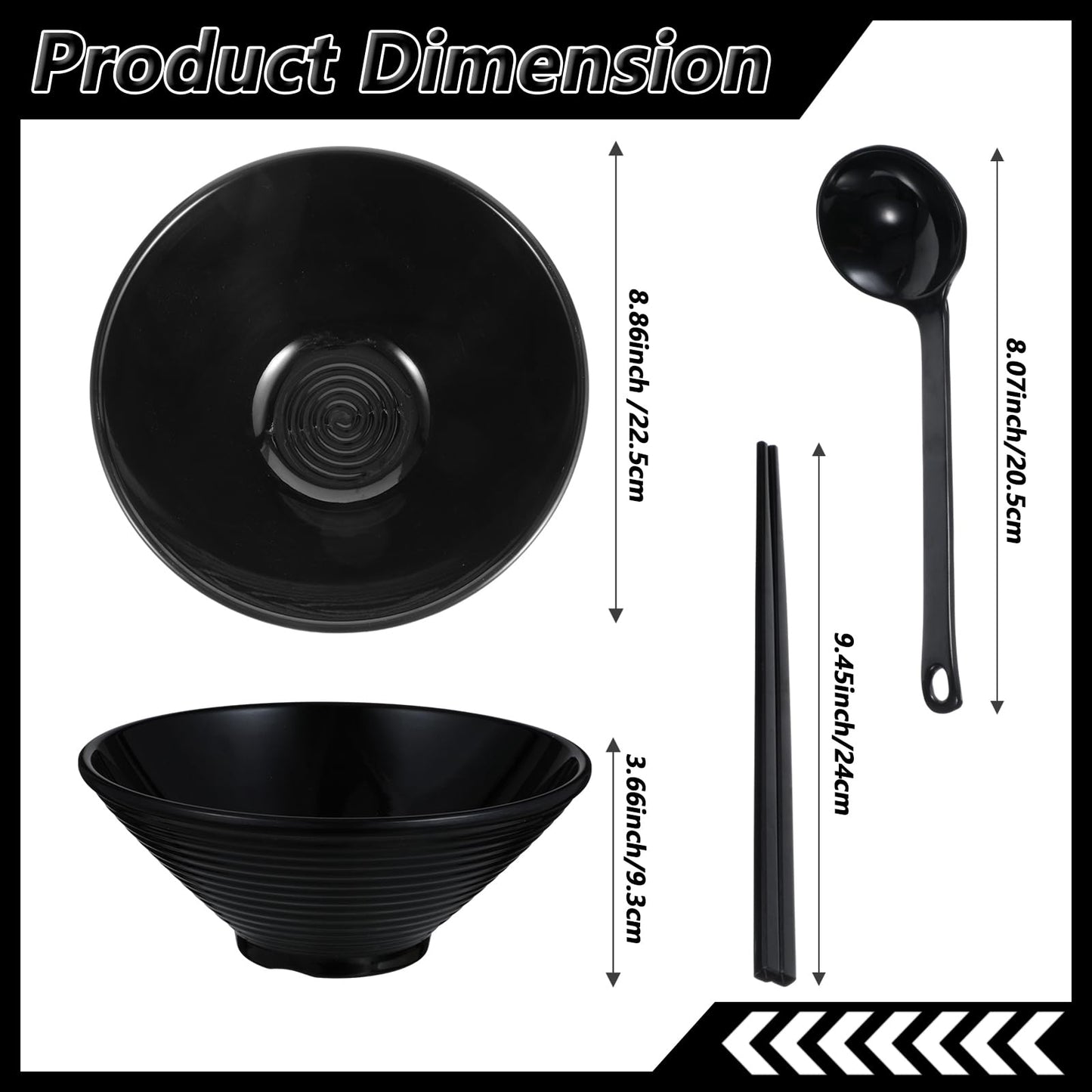Kenaoeoe Ramen Bowl Set 40 oz of 4 with Chopsticks Spoons, Unbreakable Japanese Style Plastic Noodle Soup Bowls for Asian Pho Soup Thai Miso Udon Wonton