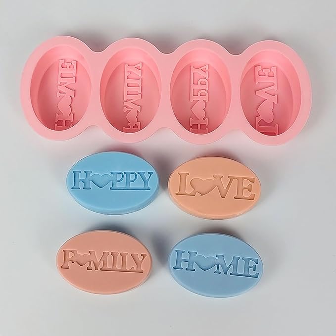 Silicone Soap Mold 2pcs Oval Silicone Soap Molds 4 Cavities with Letter for Homemade Craft Soap Mold, Cake Mold, Ice Cube(Size 3.54 x 2.36inch)