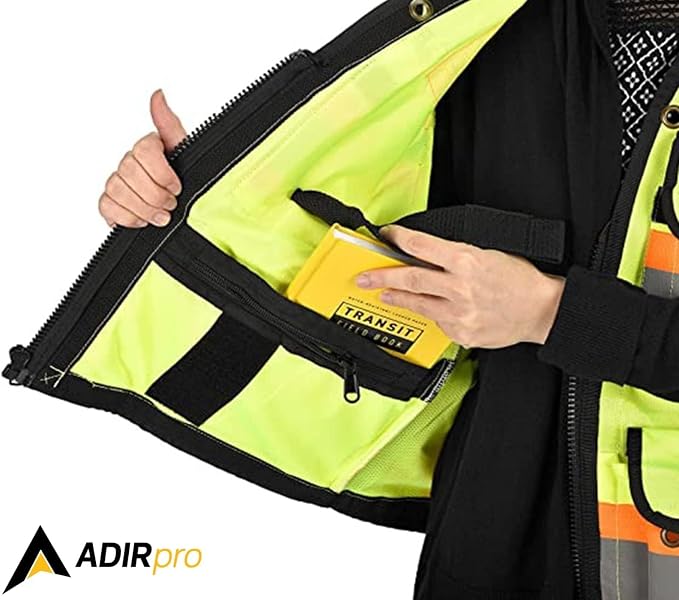 AdirPro Surveyor Safety Vest with Pockets - High visibility Reflective Construction Vest