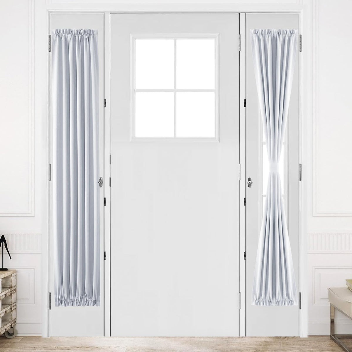 DWCN French Door Curtains – Rod Pocket Thermal Curtain for Doors with Glass Window, Kitchen and Patio Doors for Privacy, 12 X 72 Inches Long, 1 Curtain Panel with Tieback, Greyish White