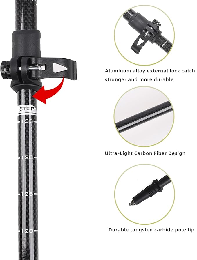 3K Carbon Fiber Trekking Poles & Walking Stick Retractable Lightweight for Hiking (1-PCS)