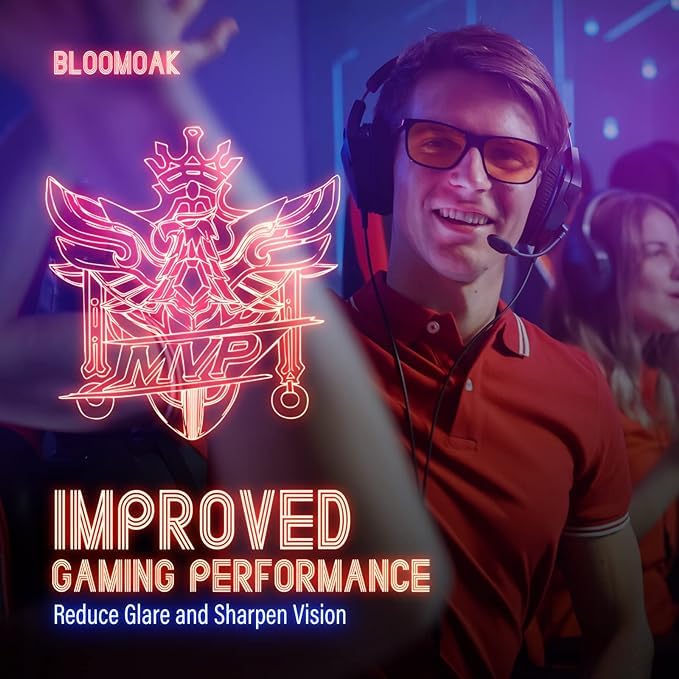 Bloomoak-99% Blue Green Light Blocking Glasses - Gaming Glasses - Anti Glare - Anti Fatigue -Suitable for Screens, Games, TVs