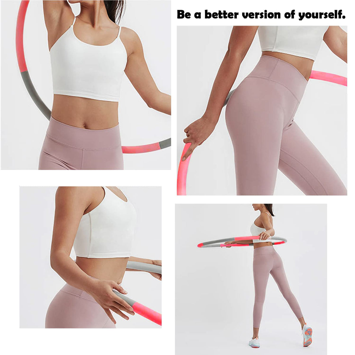 Beakabao Exercise Weighted Hoops for Adults and Kids, Adjustable 8 Sections 2LB Detachable Fitness Hoop, Weight Loss Core Strength Workout Sport