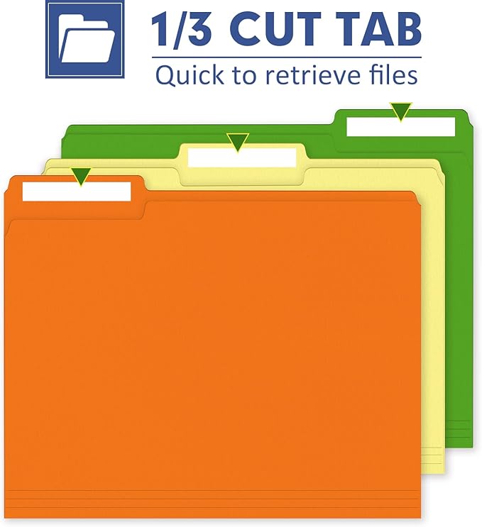File Folder, PANDRI 170 Pack Colored File Folder, 1/3 Cut Tab, Letter Size, Assorted 12 Colors Filing Folder for Office School Business