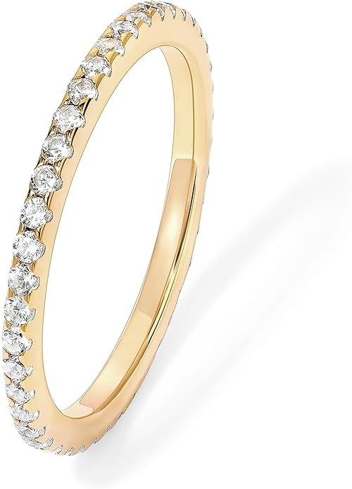 PAVOI 14K Gold Plated Solid 925 Sterling Silver CZ Simulated Diamond Stackable Ring Eternity Bands for Women