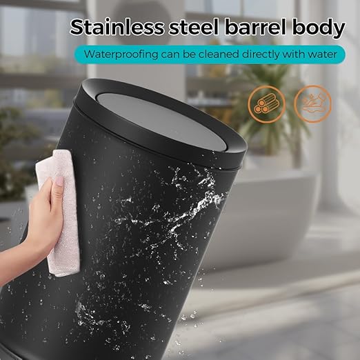 3.1Gallon/12L Modern Metal Bathroom Trash Can with Lid,Light Luxury,Elegant Waste Basket,Black Garbage Can,for Bathroom,Bedroom,Living Room, Kitchen,Office,Bank (12L-Black)