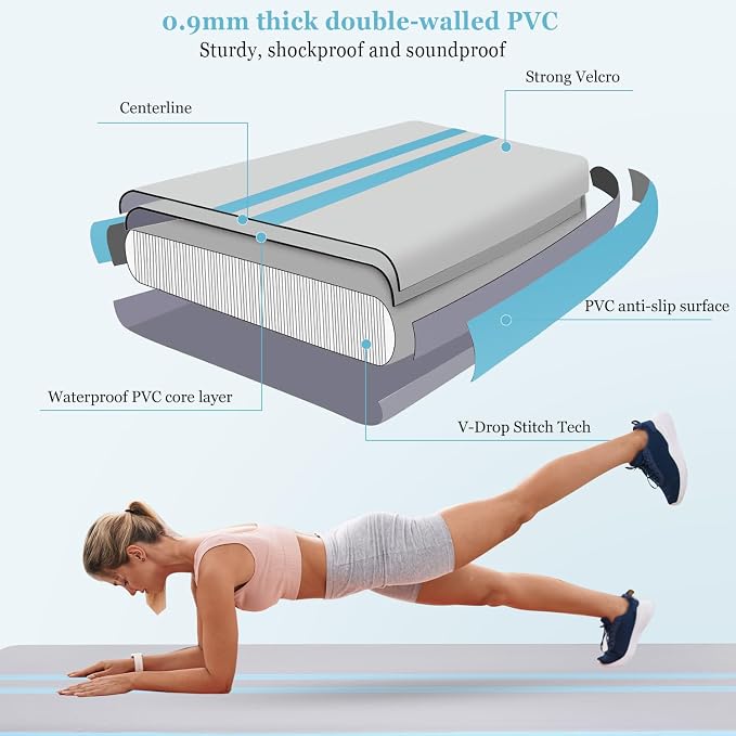 Inflatable Air Gymnastics Mat 10ft/13ft/16ft Tumbling Mats Training Mat Tumble Track Mats with Electric Air Pump for Home/Gym/Cheerleading/Beach/Outdoor Exercise (4 inches Thick)