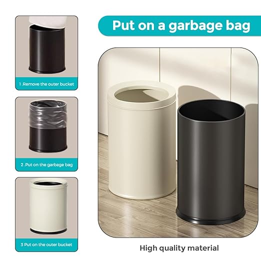 2.4 Gallon Bathroom Small Trash Can, Open Top Waste Basket, White Decorative Garbage Can, for Near Desk Bathroom Bedroom Hotel Office Cafe Kitchen Hallway(White 9L)