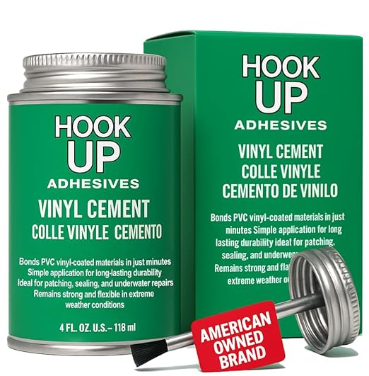 HOOK UP Adhesives Vinyl Contact Cement, Glue 4oz Waterproof, Fast-Drying Repair Adhesive for Pools, Inflatables, PVC, Air Mattresses, PVC Pipes, Tarps, Boats, Rafts, Upholstery Strong Bond, Cement