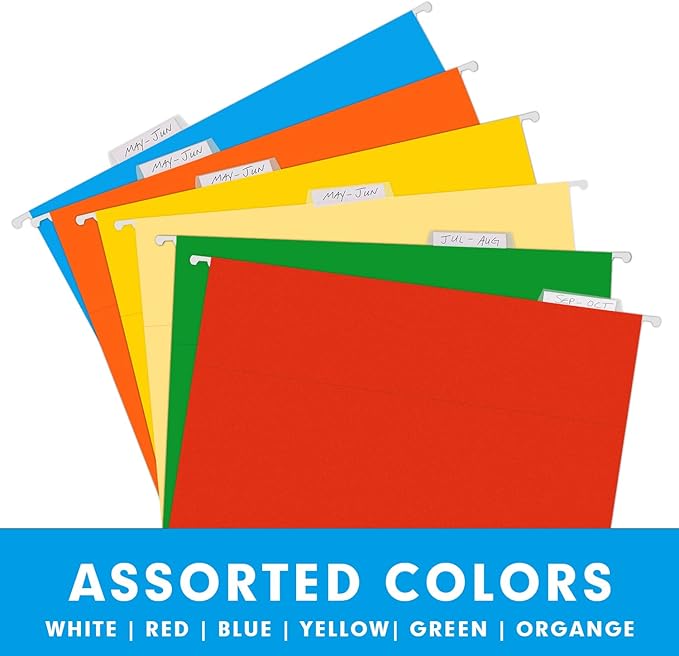 Hanging File Folders, RAZCC 30 Pack Reinforced Hanging Folders Letter Size, Designed for Bulky Files, Filing Cabinet, Adjustable Tabs, Assorted Colors