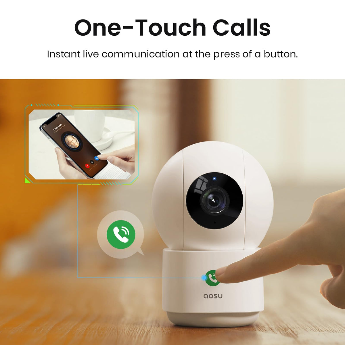 AOSU 2K Security Camera Indoor, Baby Monitor Pet Camera 360-Degree for Home Security with 2.4 GHz Wi-Fi Router, One-Touch Call, Smart Motion Tracking, IR Night Vision, Compatible with Alexa