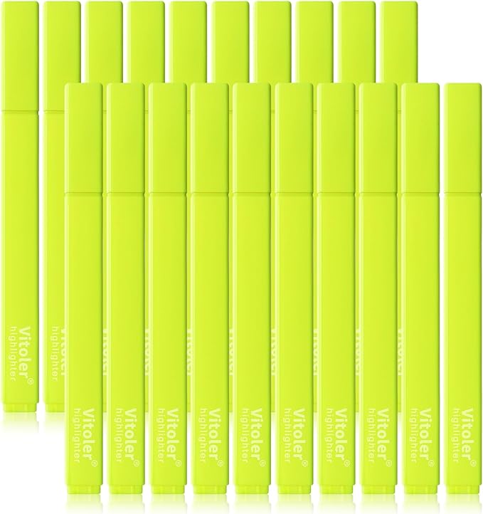 Vitoler Fluorescent Yellow Highlighters,20 Pack Bright Color Chisel tip Highlighters for Adults Kids in the Home School Office