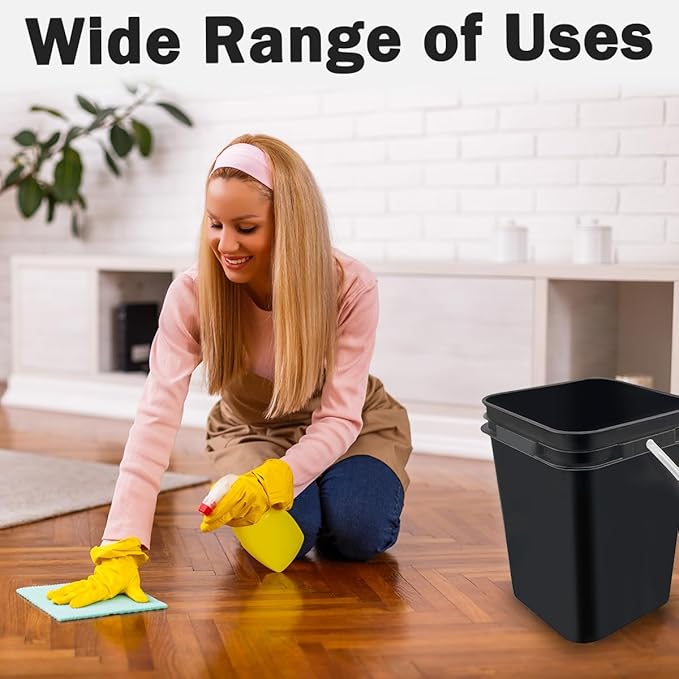 12 Pcs 5 Gallon Paint Bucket with Lid,Thickened Square Plastic Bucket Food Storage Container Industrial Buckets (with DIY Label Sticker Towel and Brush) for Paint Storage Barrels Garage Garden