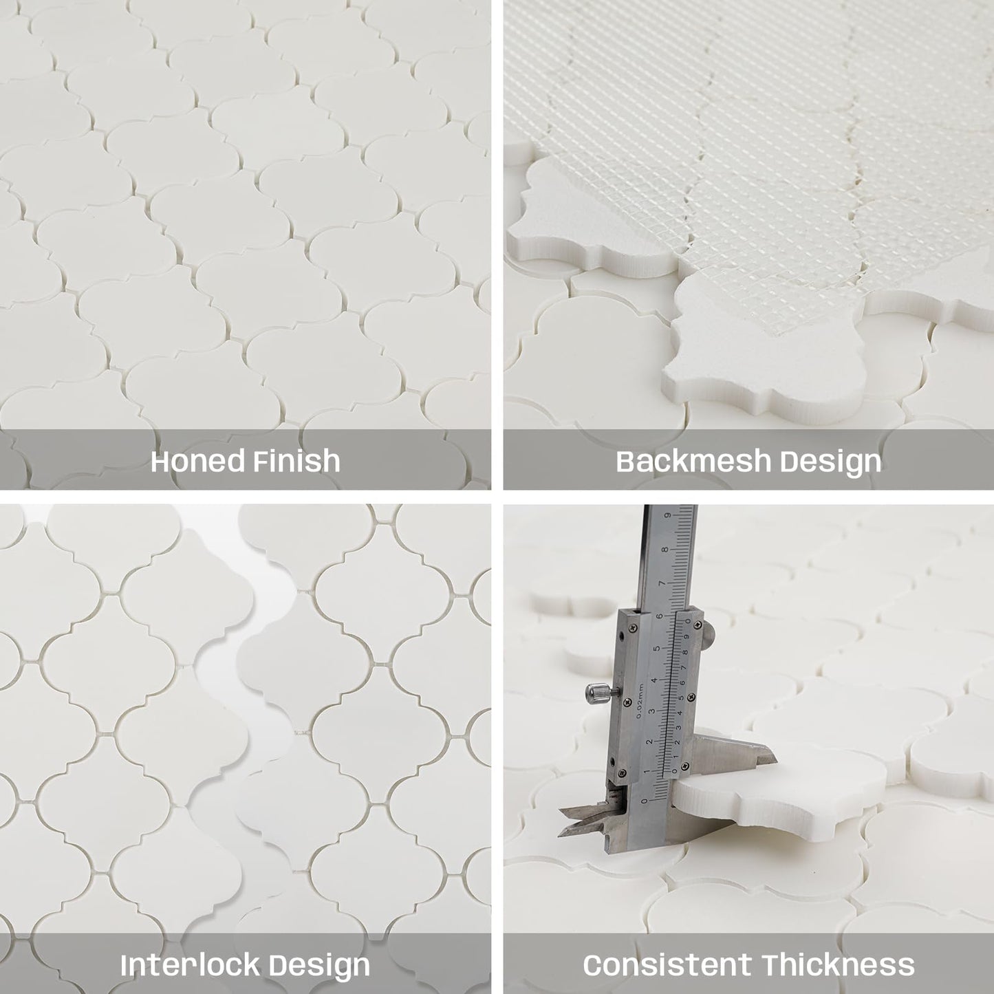 Adolif White Marble Mosaic Tile, 3 Inch Arabesque Lantern Marble Backsplash Tiles for Kitchen Bathroom Shower Wall Floor, Honed, 5 Sheet, Royal White