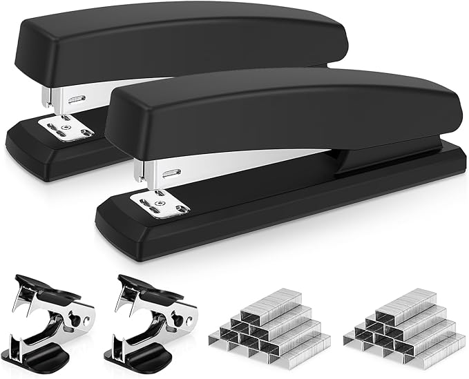 Deli Stapler, Desktop Stapler, 2 Pack, Office Stapler, 25 Sheet Capacity, Includes 2000 Staples and 2 Staple Removers, 2 Pack,Black