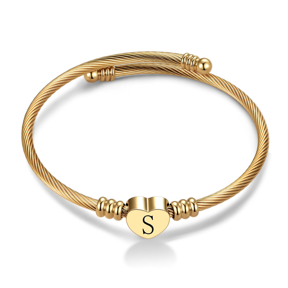 Chili Jewelry Women Gold Initial S Letter Heart Cuff Bracelets Stainless Steel