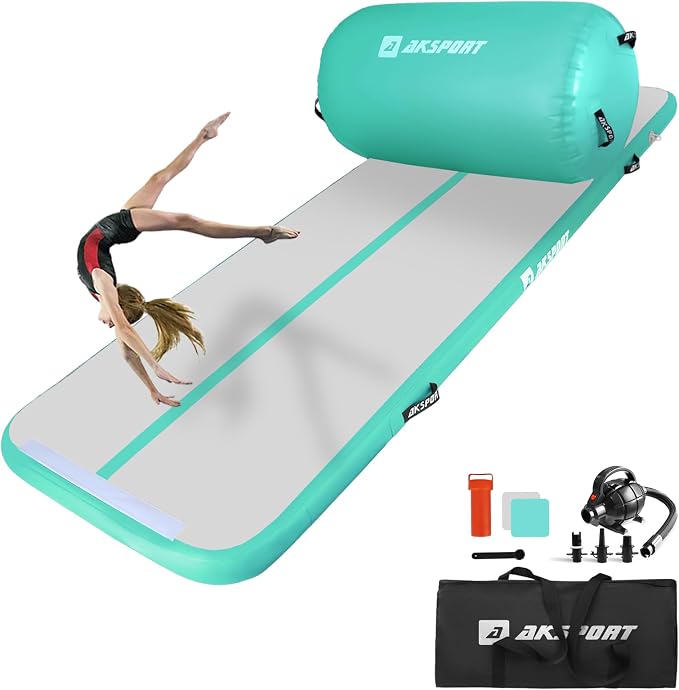 AKSPORT Air Roller Gymnastics Air Barrel for Backbends and Back Handsprings Exercise Training with Electric Air Pump for Home Use/Yoga/Cheerleading/Tumbling/Back Walkovers