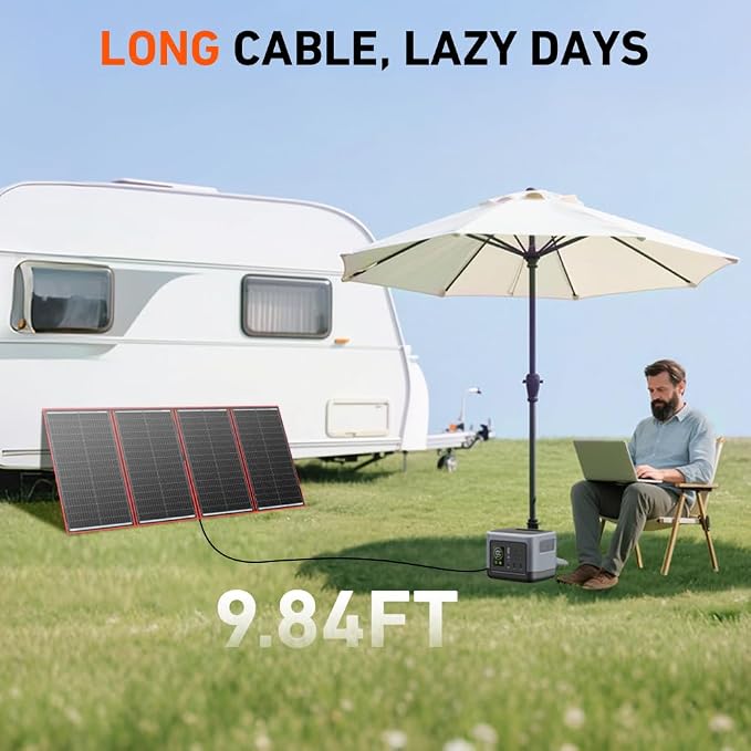 DOKIO 300W Portable Foldable Solar Panel Kit (20x38in, 15.3lb), with Separate Controller and Dual USB, Monocrystalline Charger for 12V Batteries & Power Stations, RV Camping Trailer Emergency Backup