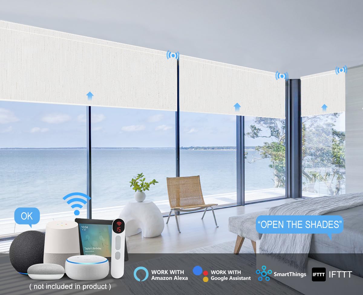 Bringnox Motorized Blinds with Remote,100% Blackout Smart Roller Blinds Compatible with Apple Homekit Google Home and Alexa Via HUB,and Customized